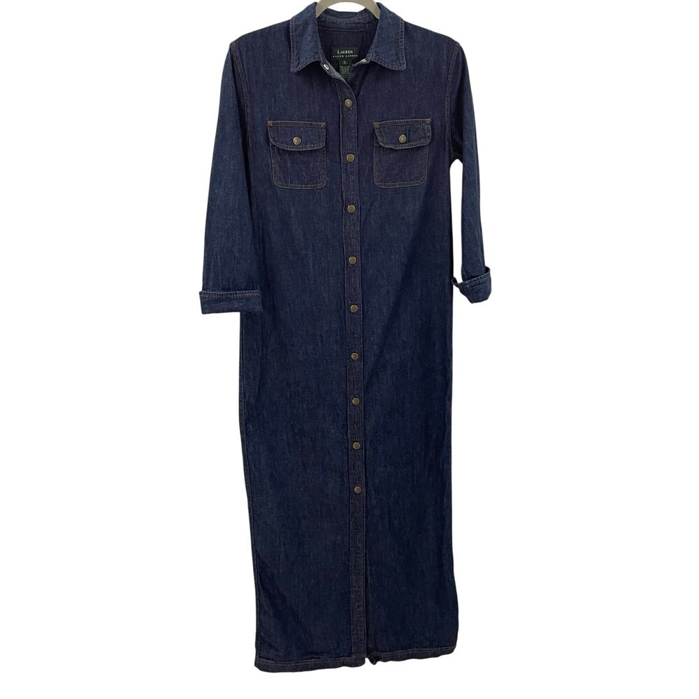 Vintage Lauren Ralph Lauren Denim Maxi Dress Dark Wash S